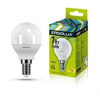 Лампа Ergolux LED-G45-7W-E14-3K шар тепл. /10/100*