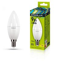 Лампа Ergolux LED-C35-9W-E14-3K свеча тепл. /10/100