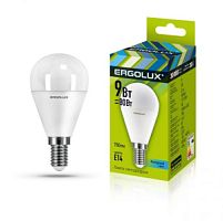 Лампа Ergolux LED-G45-9W-E14-4K шар хол. /10/100  **