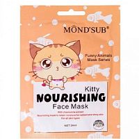 MondSub Маска для лица Funny Animals глубокое питание, кошечка 24 ml  /100 шт.