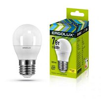 Лампа Ergolux LED-G45-7W-E27-3K шар тепл. /10/100