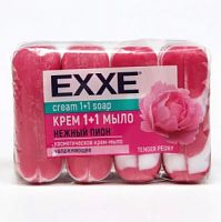 EXXE Туалетное крем-мыло 1+1 "Нежный пион" 4шт*90г  (РОЗОВОЕ) полосатое/24